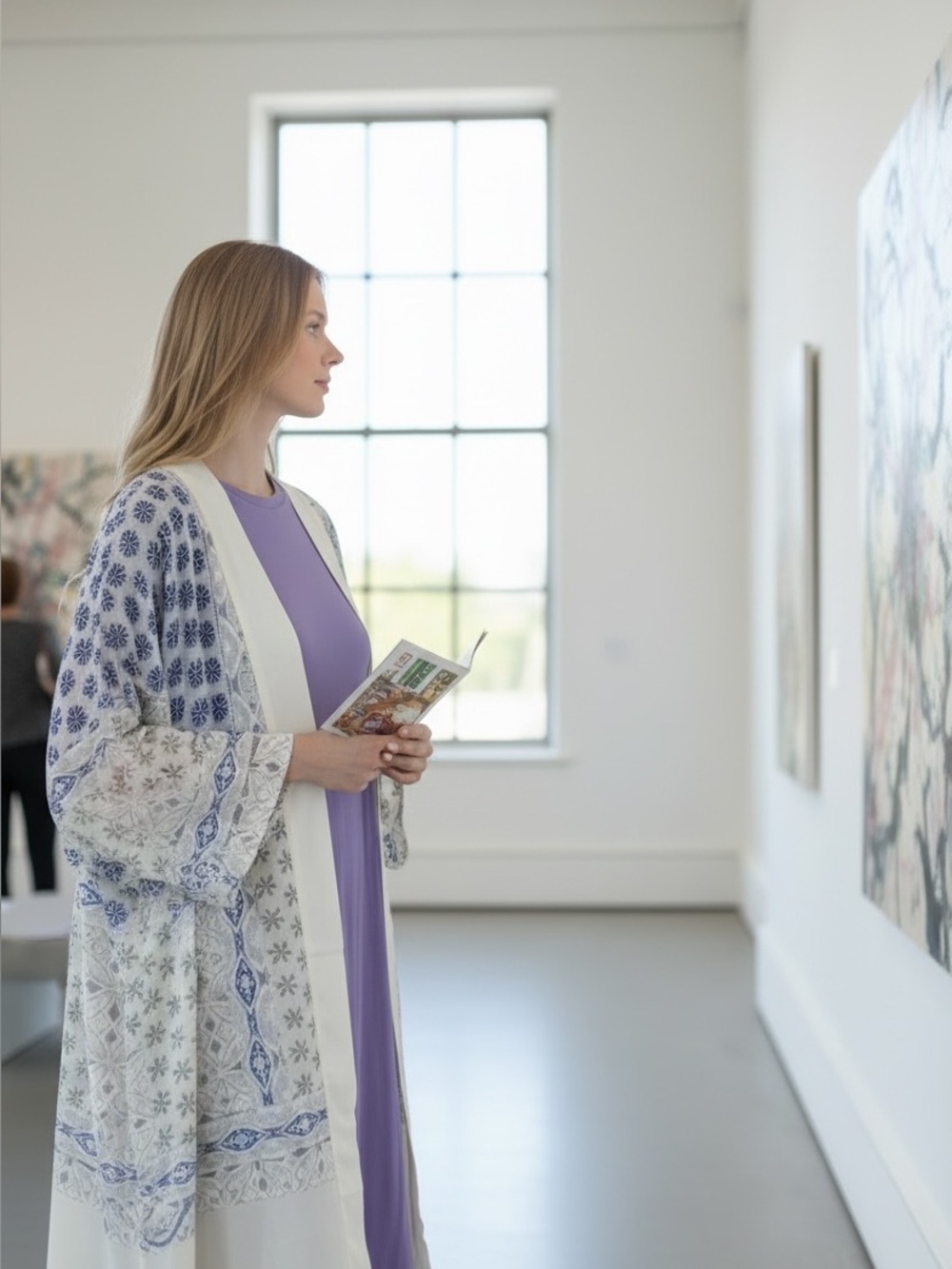 LuLaRoe Purple Midi Dress with Cream Patterned Aurora Kimono